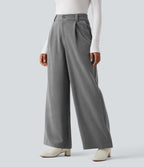 Pantalon tailleur baggy taille haute avec poches