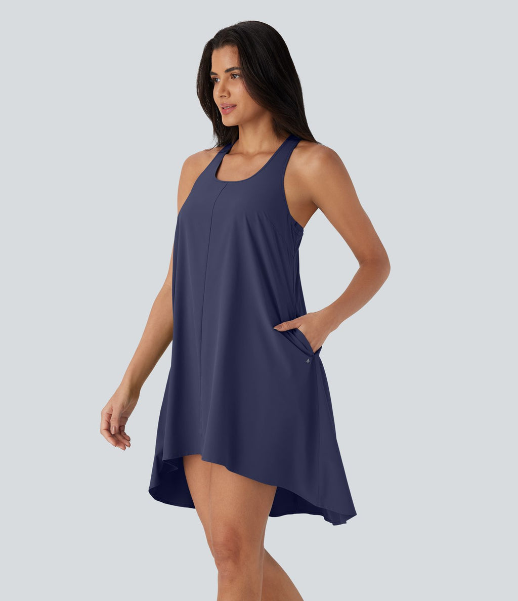 Robe décontractée mini fluide Breezeful™ à dos nageur, poches latérales, ourlet asymétrique et séchage rapide
