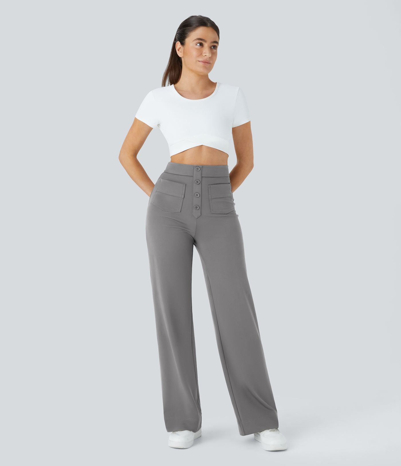 Pantalon taille haute coupe droite DayStretch avec poches
