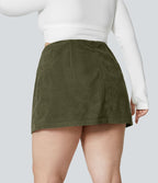 Jupe Casual Grande Taille en Velours Côtelé Mini à Taille Haute avec Fermeture Éclair Invisible 2 en 1