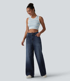 Jean Halara Flex™ mi-taille large ample délavé décontracté avec poches