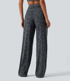 Pantalon de yoga droit taille haute Halara UltraSculpt™ léopard avec dentelle contrastée et poches
