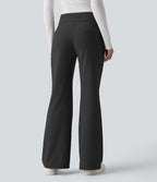 Pantalon de travail évasé en polaire taille mi-haute avec poches zippées