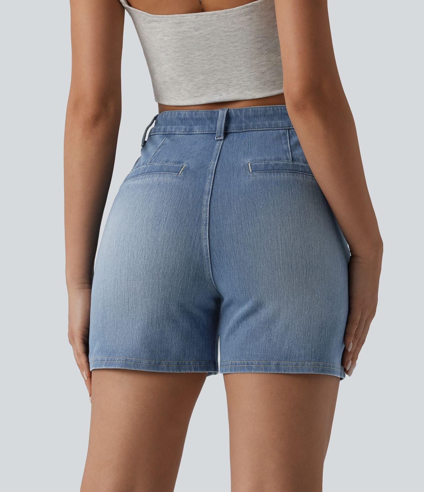 Short denim décontracté Halara Flex™ délavé taille haute 10 cm avec poches