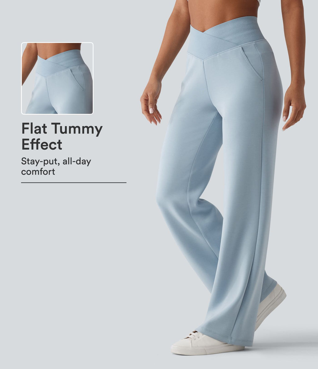 Pantalon décontracté SpacerTek™ taille haute croisée, jambes droites avec poches