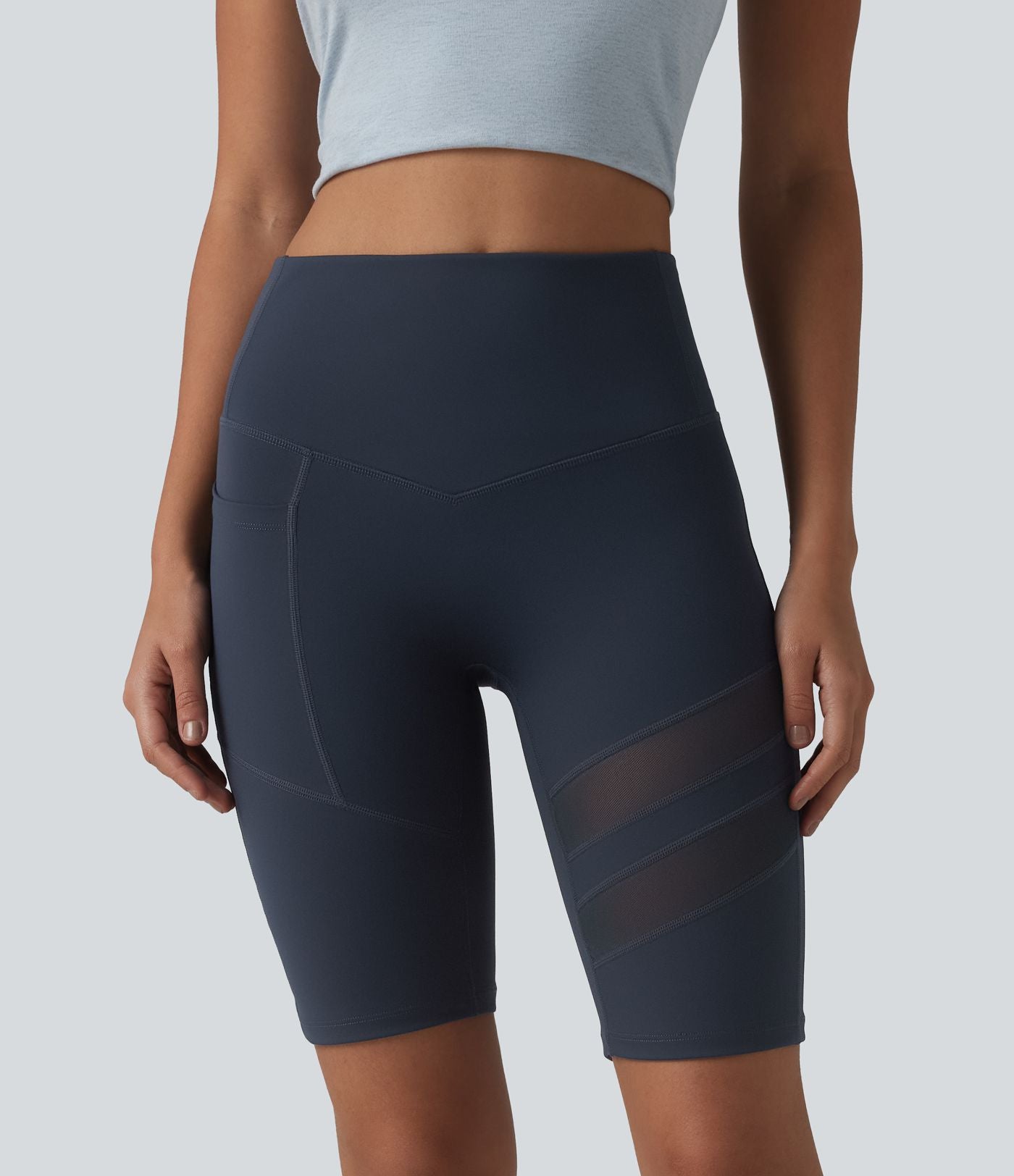 Short cycliste décontracté DayStretch taille haute gainant et push-up avec empiècement en mesh contrasté, 24 cm, poche