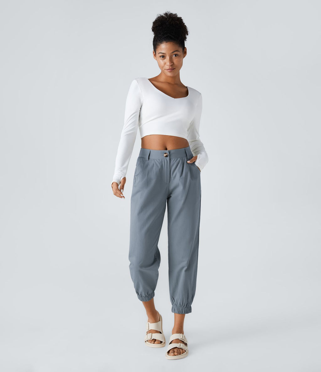 Joggings décontractés à taille mi-haute avec poches