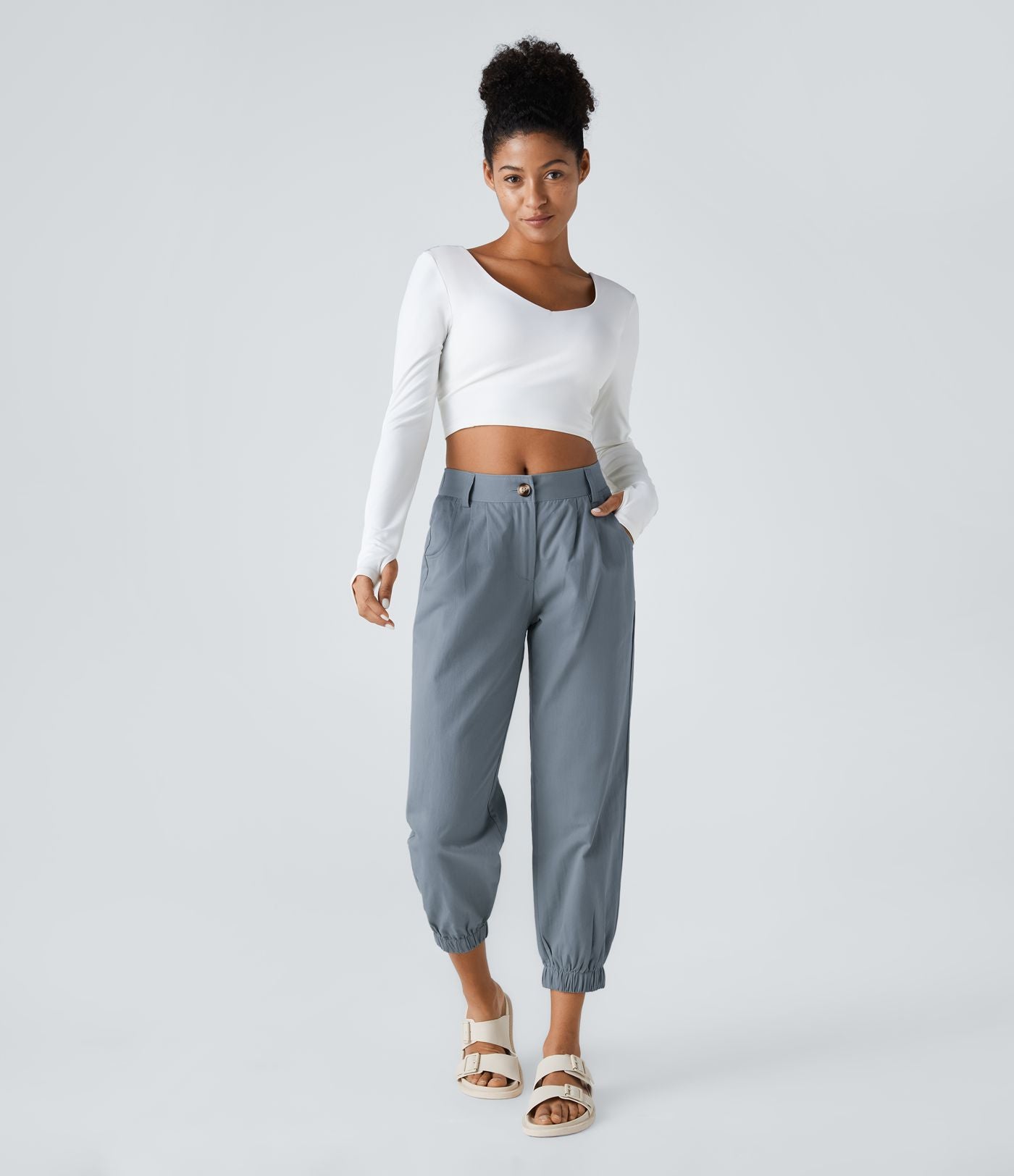 Joggings décontractés à taille mi-haute avec poches