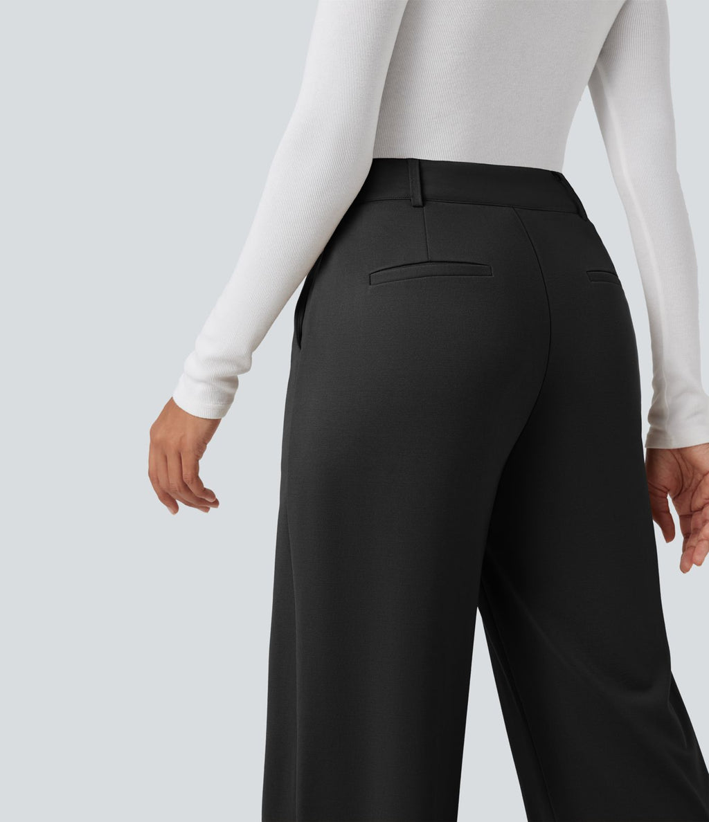 Pantalon tailleur coupe droite taille haute avec poches