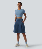 Halara Flex™ Short ample en jean décontracté taille haute 25 cm avec poches
