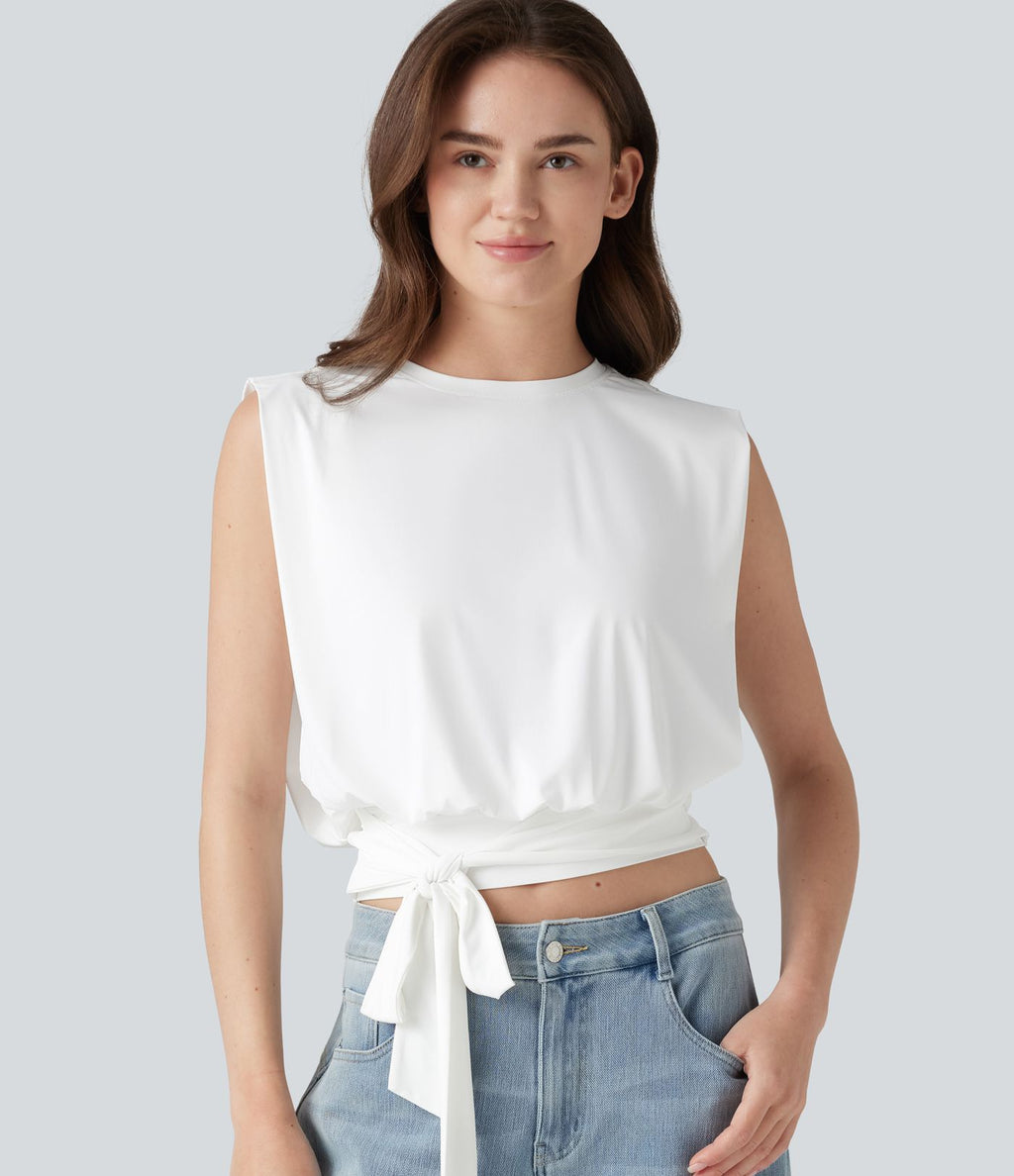 Haut décontracté, col rond, sans manches, à nouer sur le côté, à effet frais InstantCool, protection solaire UPF50+