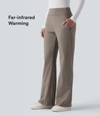 Pantalon de travail évasé en polaire taille mi-haute avec poches zippées