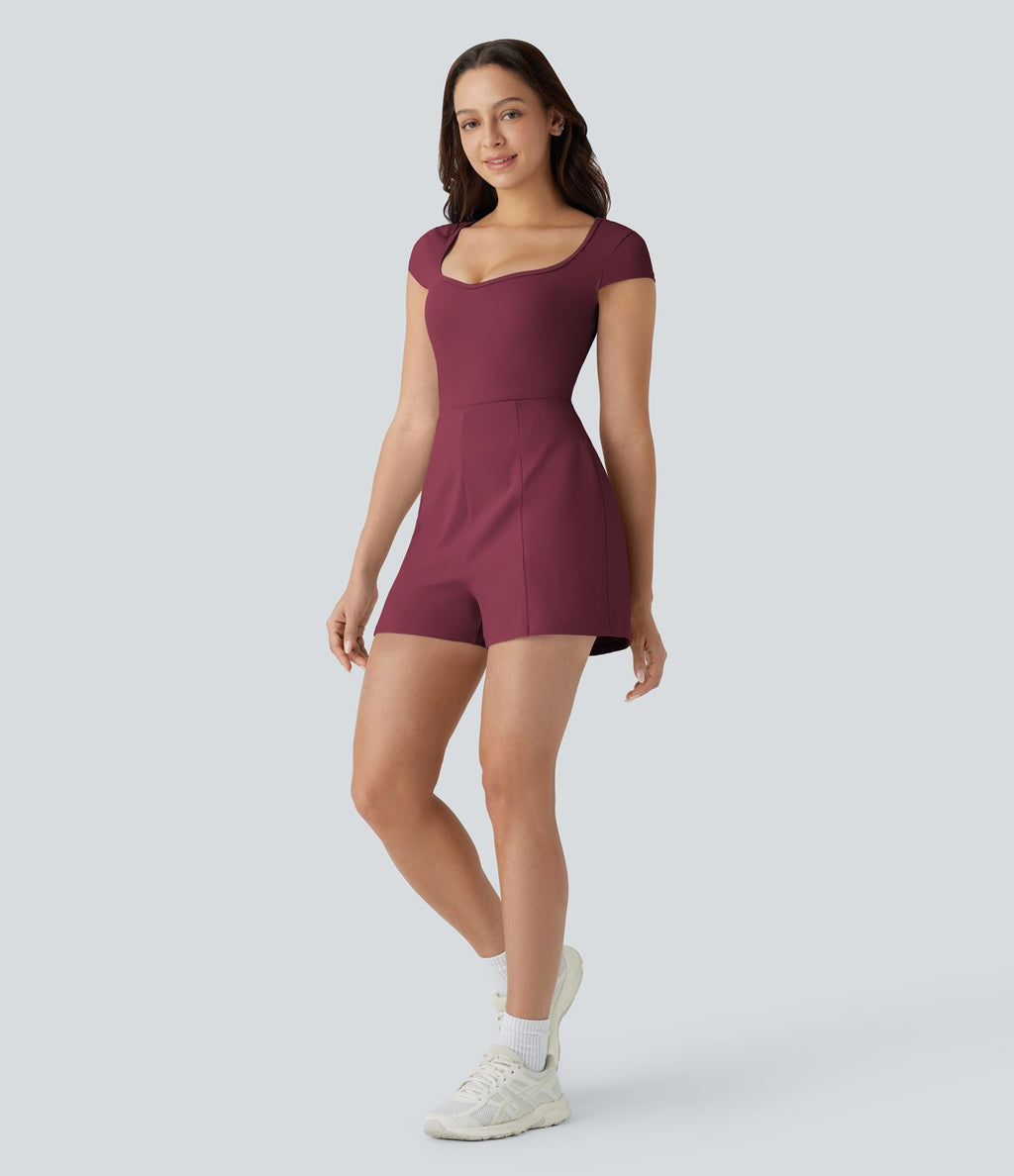 Combinaison de yoga Softlyzero™ Airy avec col U, manches courtes et poches latérales - Édition Easy Peasy
