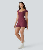 Combinaison de yoga Softlyzero™ Airy avec col U, manches courtes et poches latérales - Édition Easy Peasy