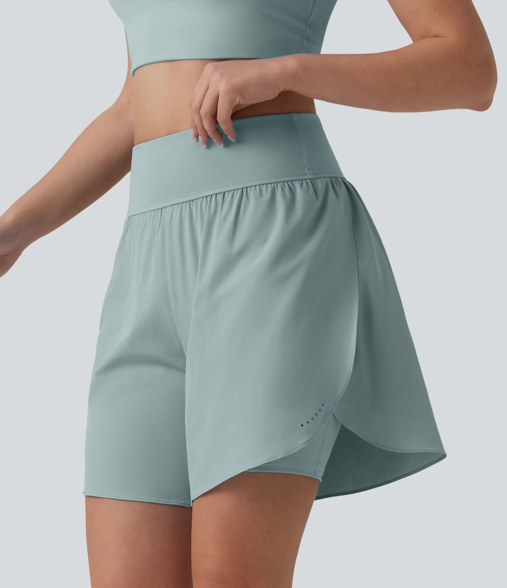 SoftlyZero™ QuickDry Short running 2-en-1 gainant taille haute à pois réfléchissants et ourlet croisé 17,5 cm avec poches