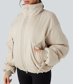 Doudoune casual zippée à col montant et manches longues avec poches