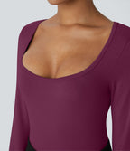 Body Moulant de Travail à Col U, Manches Longues et Boutons-pression