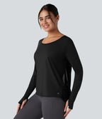 Top de sport yoga SoftlyZero™ Airy mesh contrastant à découpes manches longues avec trous pouces - UPF50+