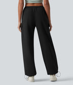 Pantalon cargo casual droit taille mi-haute avec cordon de serrage et poches