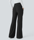 Halara Flex™ Pantalon tailleur taille haute, poches latérales, léger évasé, en tissu micro gaufré