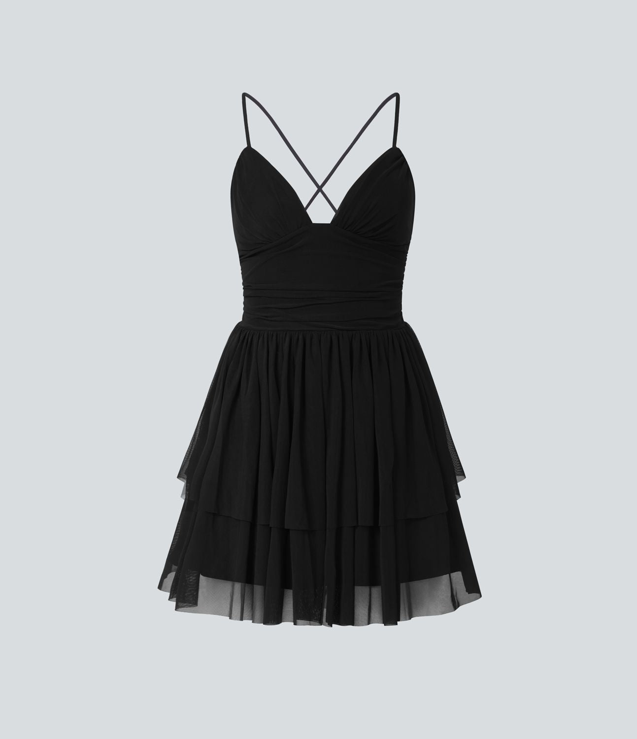Robe Soirée Mini Superpositions en Maille avec Dos Nu Croisé Lacets