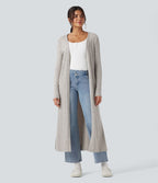 Manteau long décontracté maille côtelée manches longues avec fente