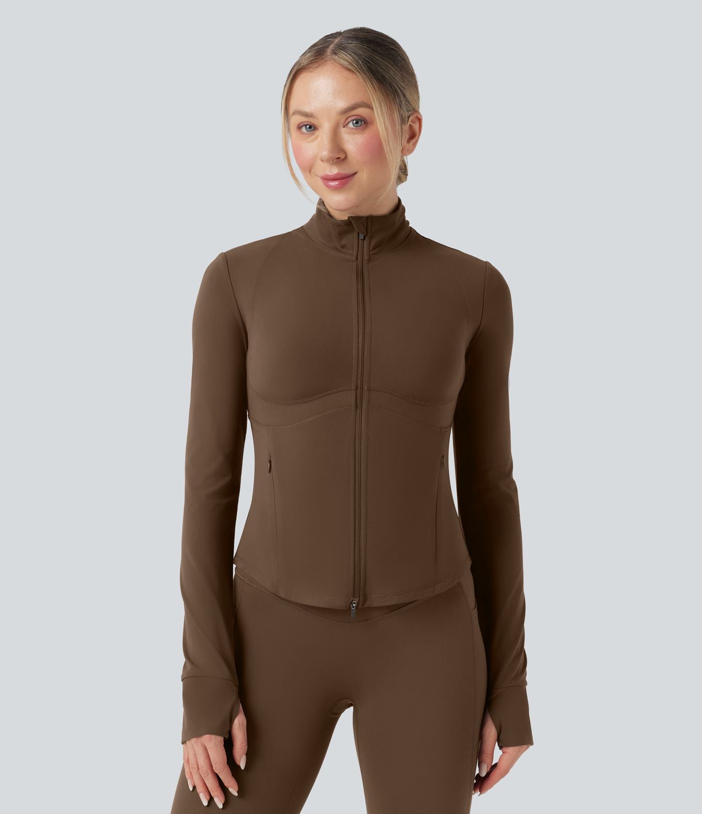 Veste de yoga Halara UltraSculpt™ col montant push-up manches longues à trous pouces avec poches