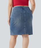 Jupe décontractée en denim délavé Halara Flex™ grande taille taille haute avec poches