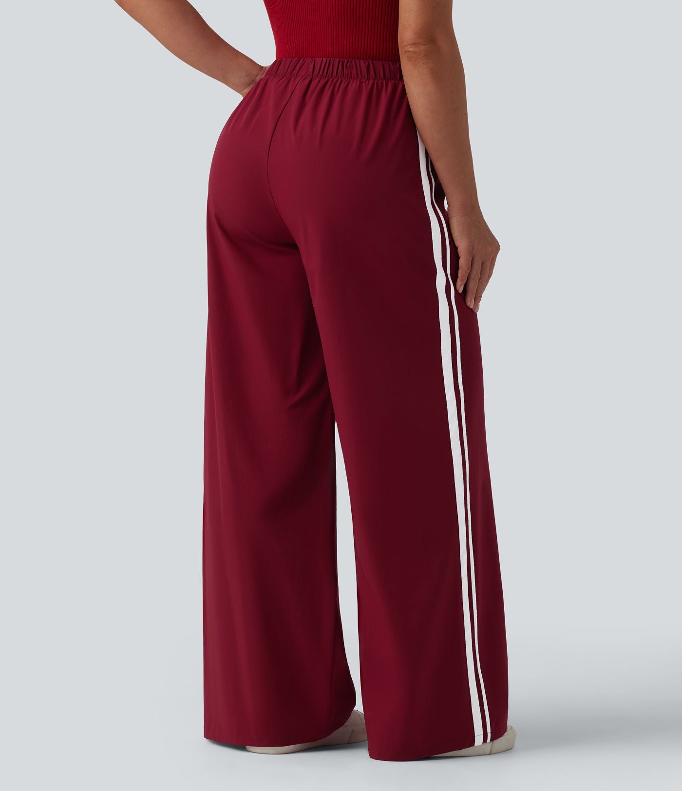 Pantalon large décontracté rayé taille haute avec cordon de serrage avec poches