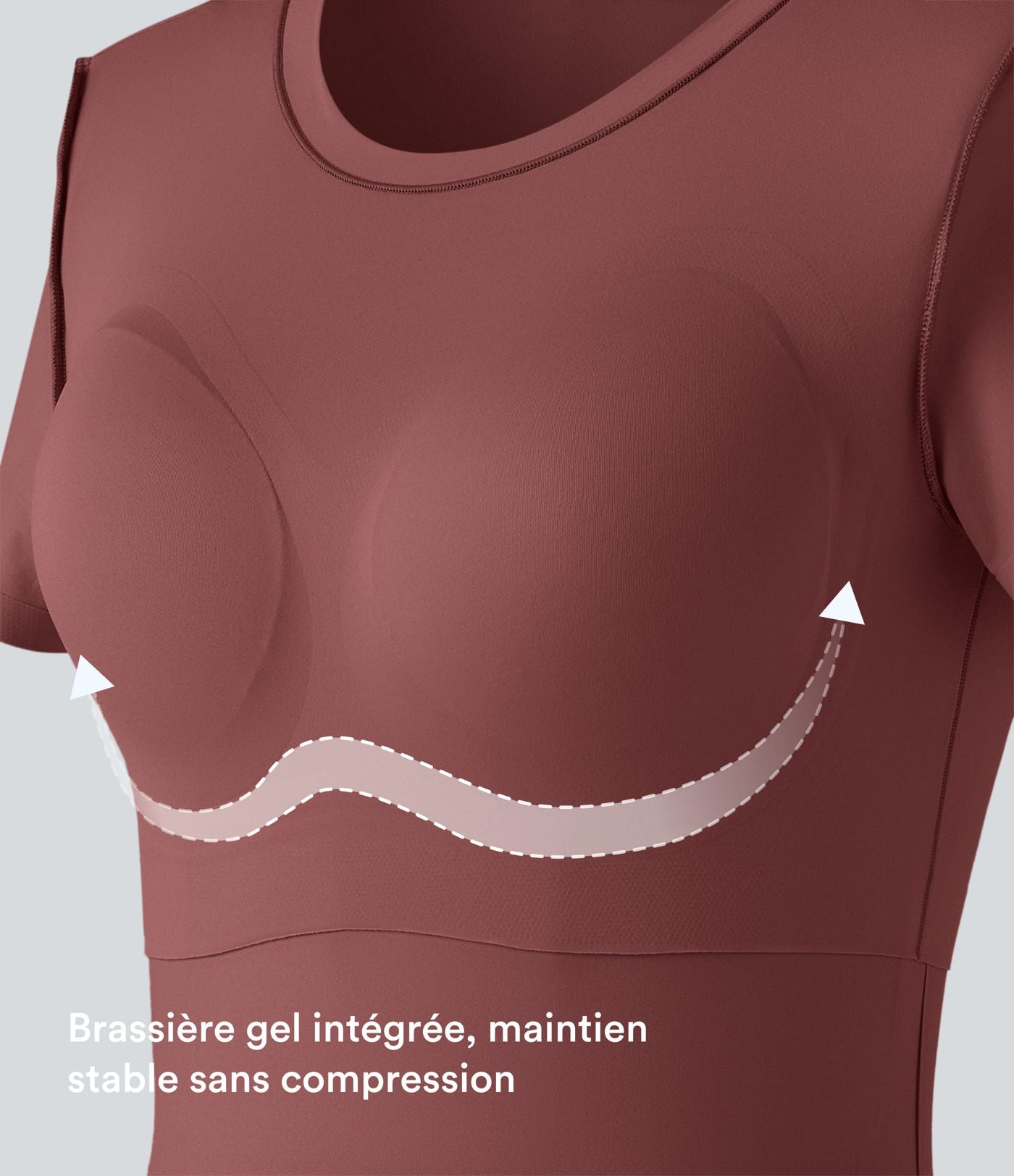 T-shirt décontracté col rond échancré à manches courtes avec soutien-gorge intégré bonnets B-DD