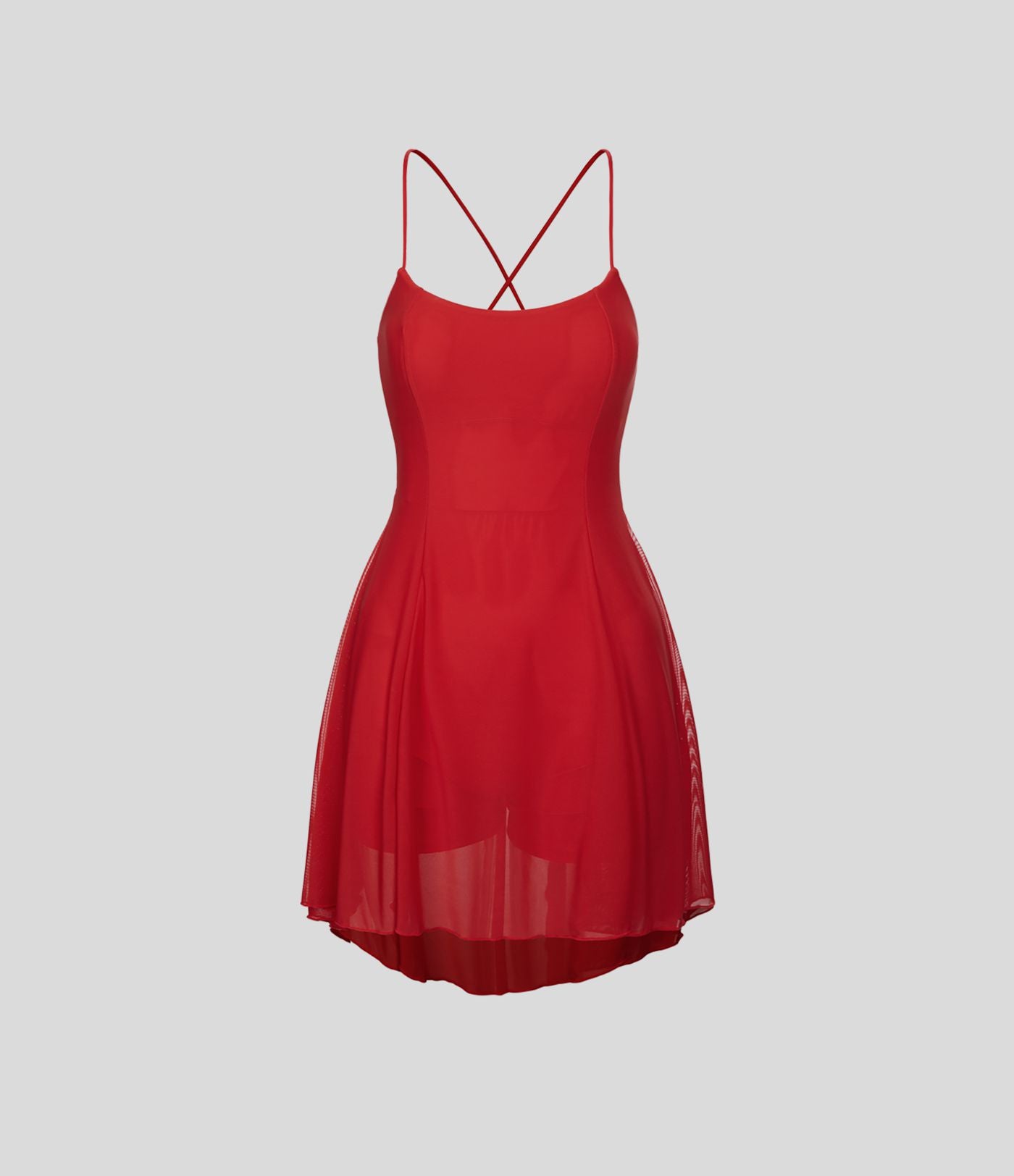 Robe de sport danse mini 2-en-1 laçage asymétrique résille contrastante fluide avec poche A-D