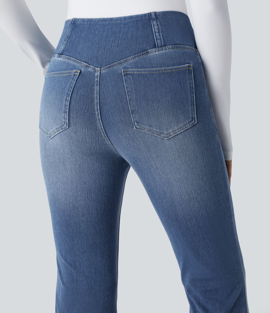 Halara Flex™ Jean Évasé à Taille Haute avec Poche Crossover Tissu Élastique Lavé