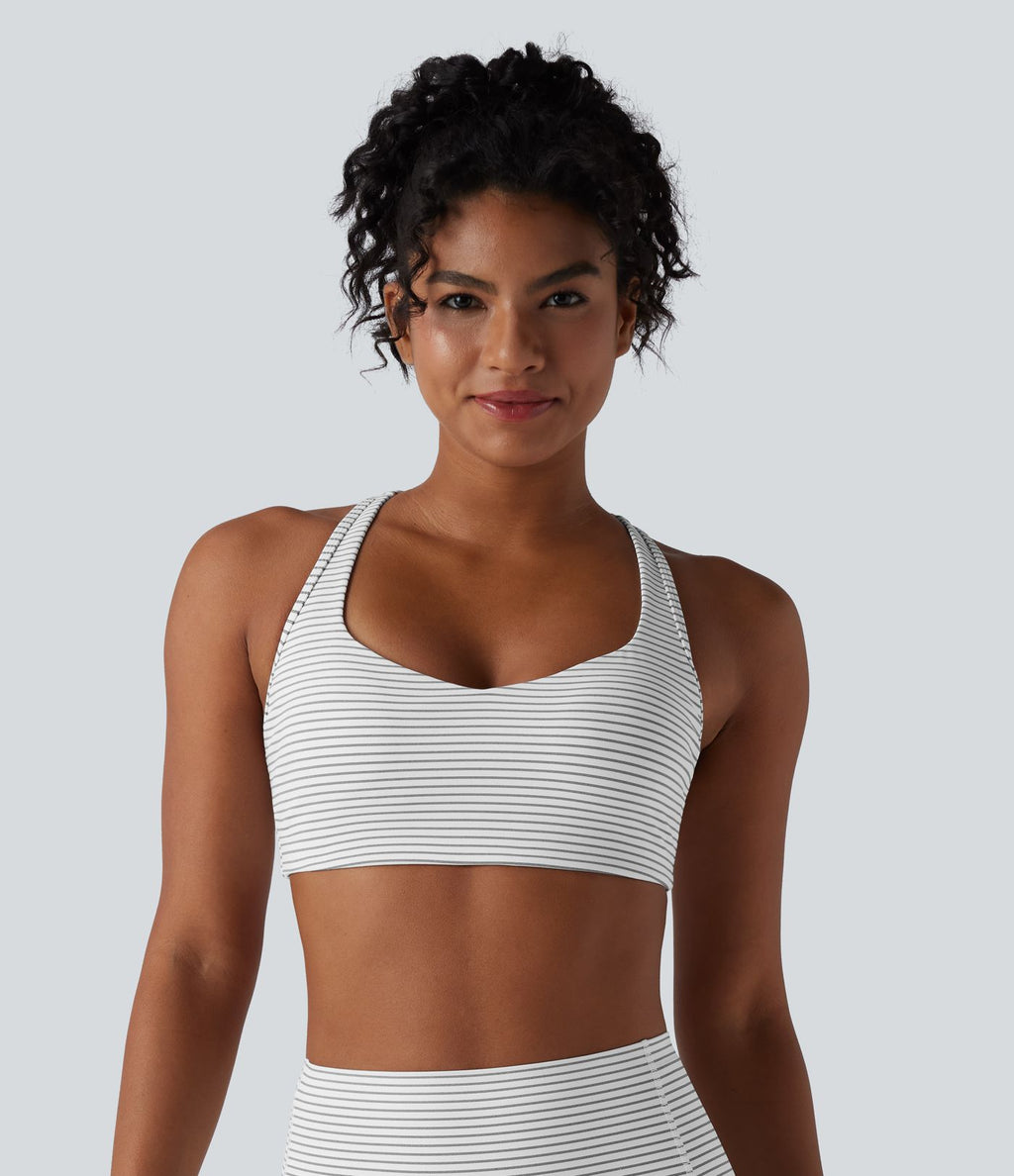 Brassière de sport d'entraînement soutien moyen dos nageur à rayures