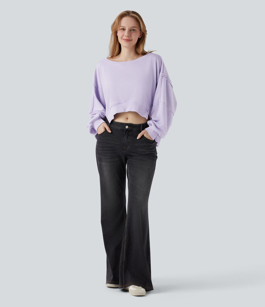Sweat-shirt décolleté bateau à manches longues ourlet asymétrique