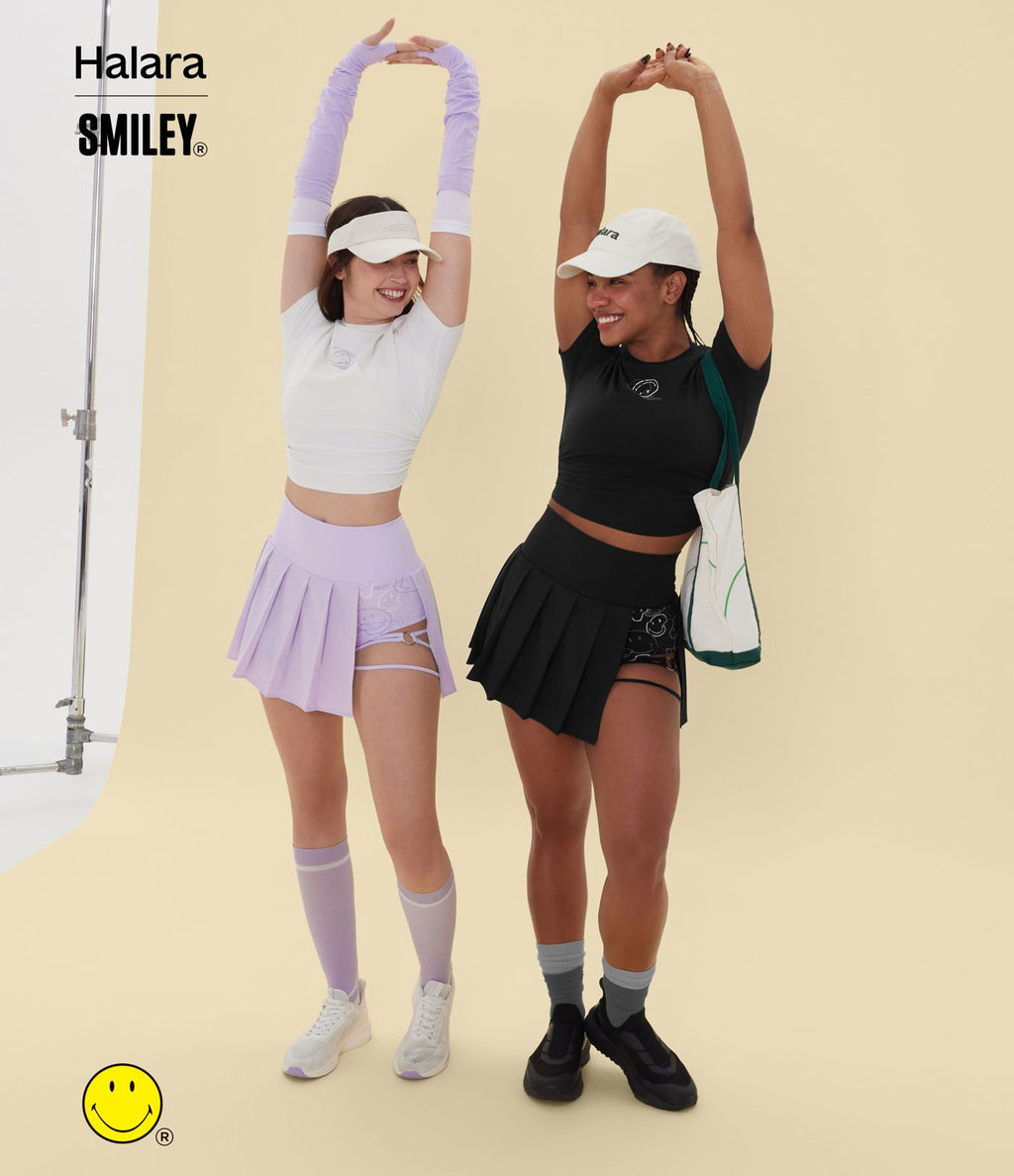 Jupe mini de danse plissée 2-en-1 Halara X Smiley® Breezeful™ taille haute à ourlet asymétrique séchage rapide avec poches