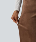 Pantalon droit casual en velours côtelé molletonné taille mi-haute avec poches