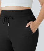 Patitoff™ Flow Jogging Longueur Complet Unis Grande Taille Résistants aux Poils d'Animaux à Taille Haute avec Cordon de Serrage et Poches Latérales