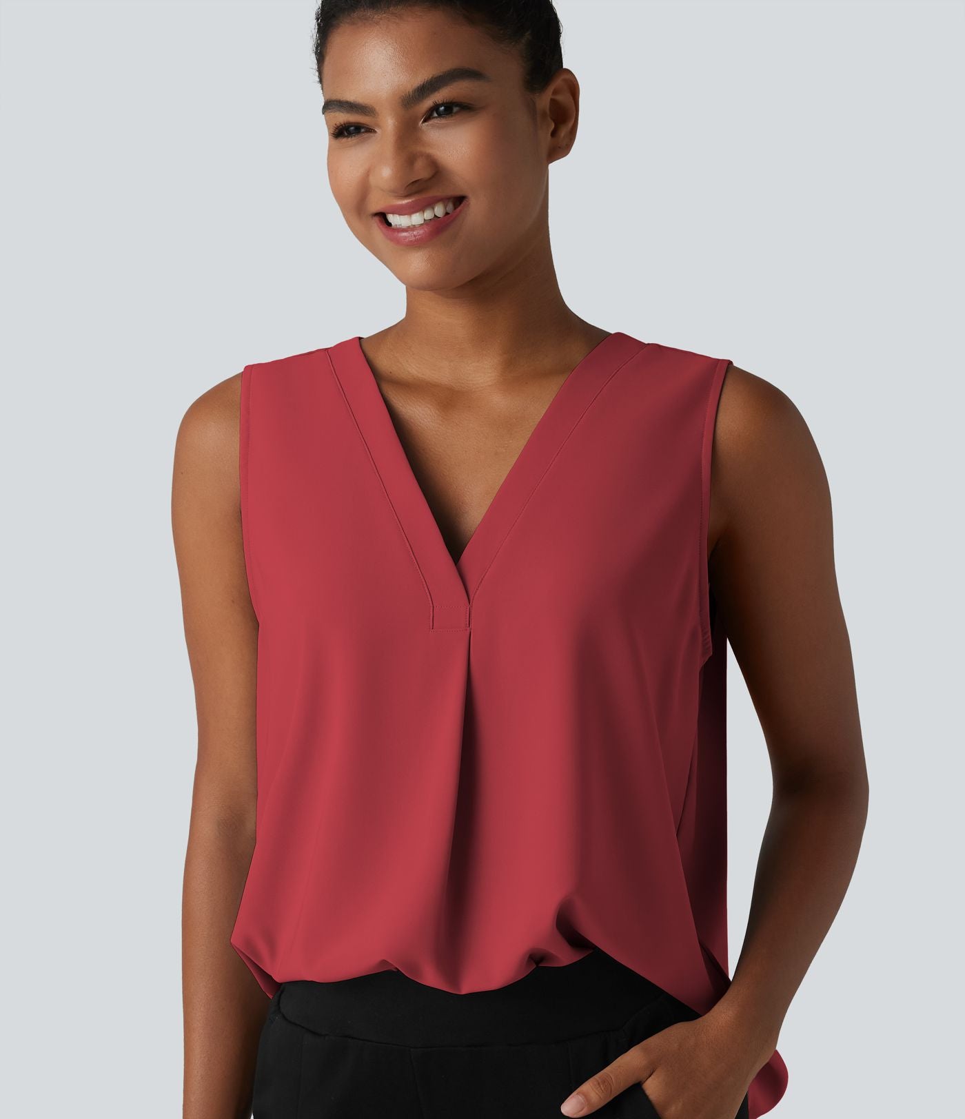Blouse esprit bureau oversize défroissage facile, sans manches et col V