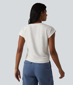 T-shirt casual col rond manches courtes avec ourlet incurvé et fentes latérales