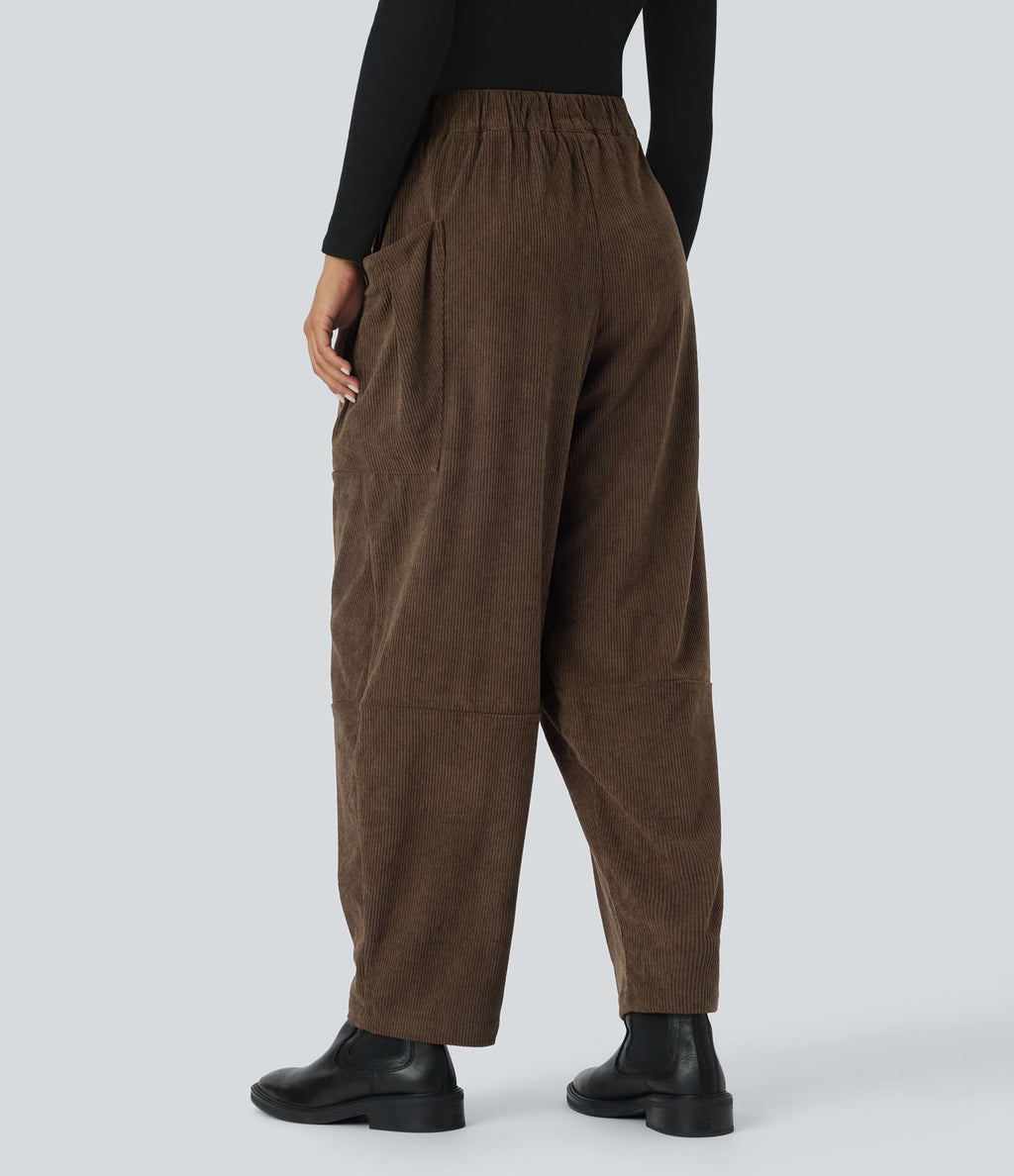 Pantalon décontracté en velours côtelé, taille haute, avec poches