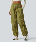 Pantalon cargo ample de randonnée taille haute avec cordon de serrage, fronces et poches