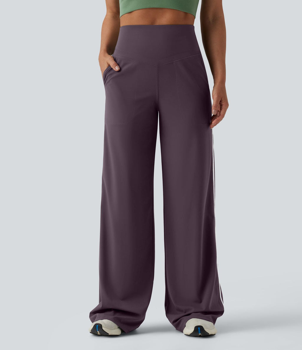 Pantalon ample yoga Halara UltraSculpt™ taille haute gainant à rayures color block avec poches