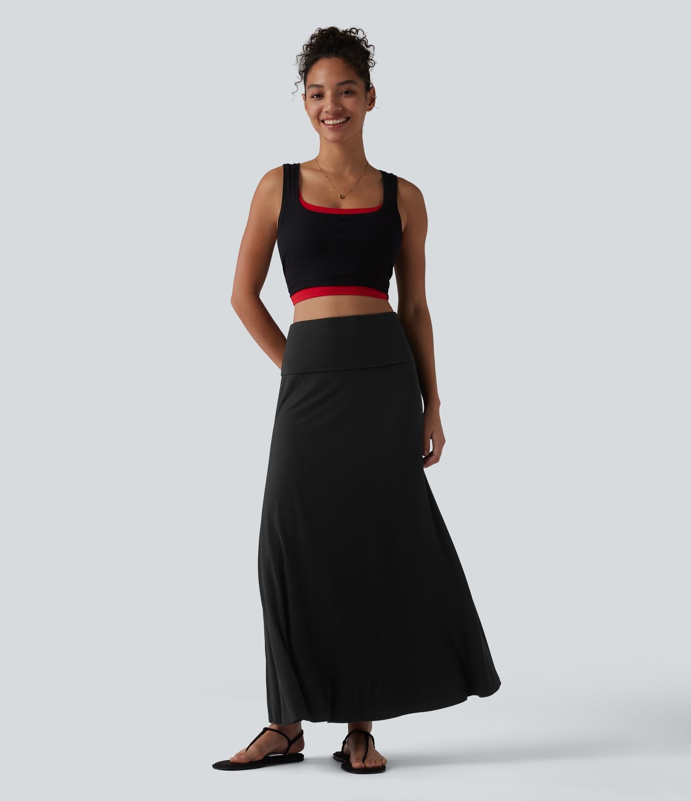 Jupe sirène casual longue taille haute avec ceinture repliable