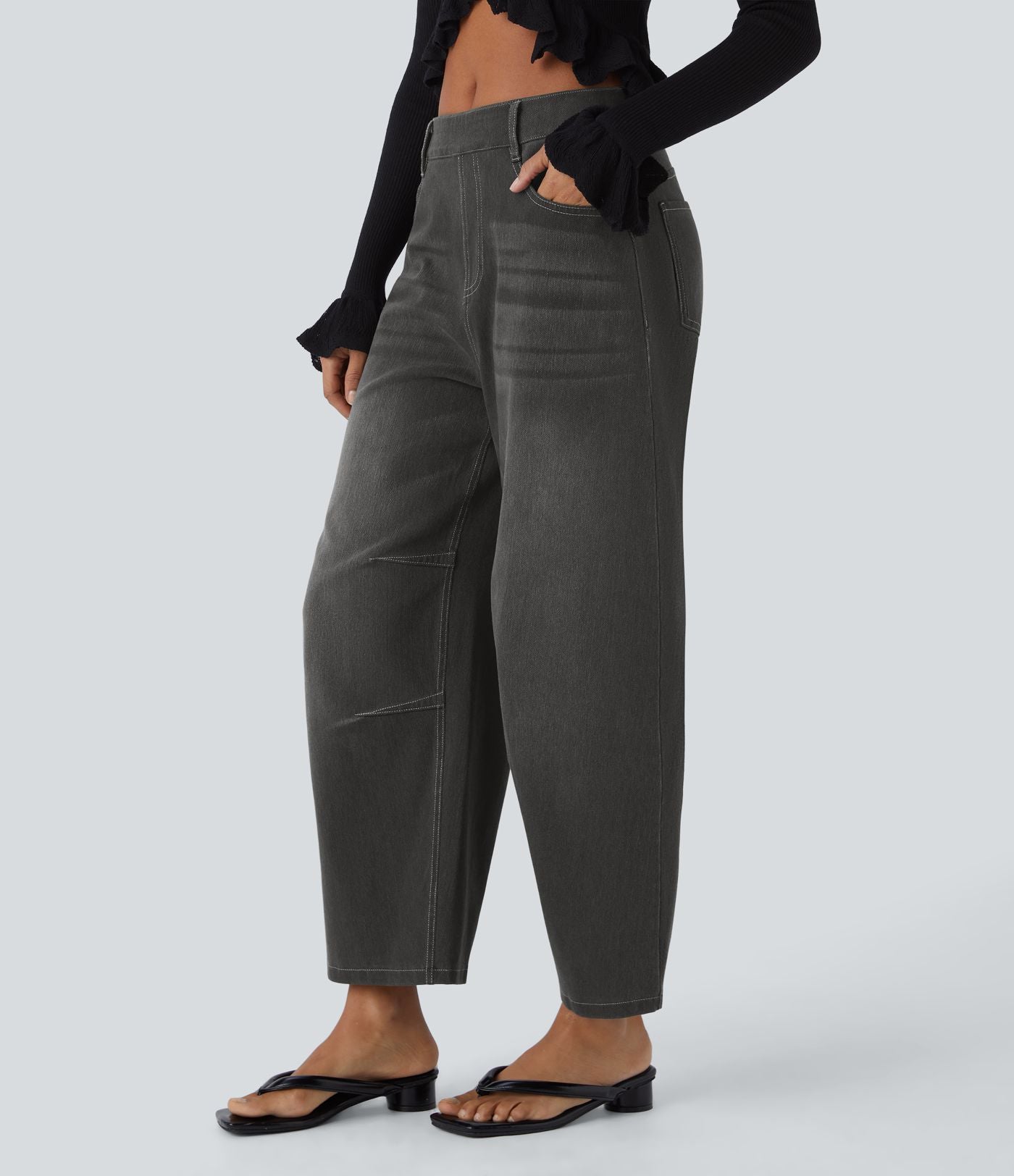 Jean Barrel 7/8 décontracté taille mi-haute avec poches Halara Flex™