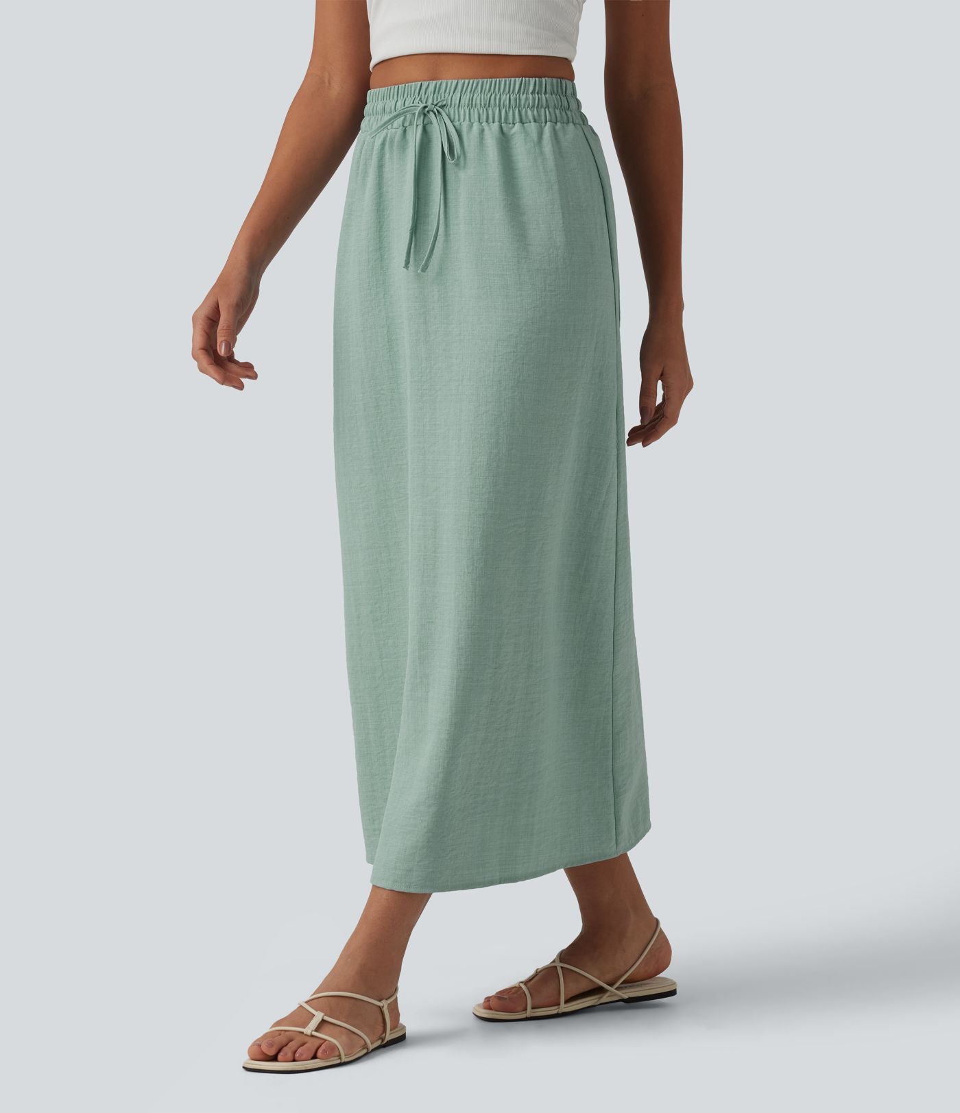 Jupe longue casual aspect lin taille haute avec cordon de serrage