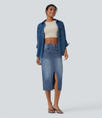 Jupe décontractée denim moulante Halara Flex™ asymétrique taille mi-haute avec fente et poches