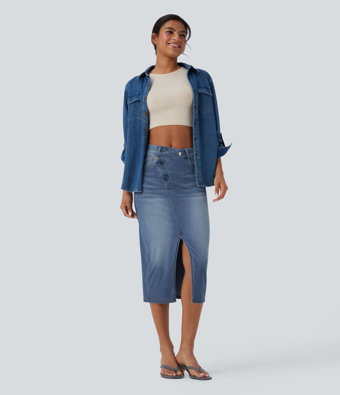 Jupe décontractée denim moulante Halara Flex™ asymétrique taille mi-haute avec fente et poches