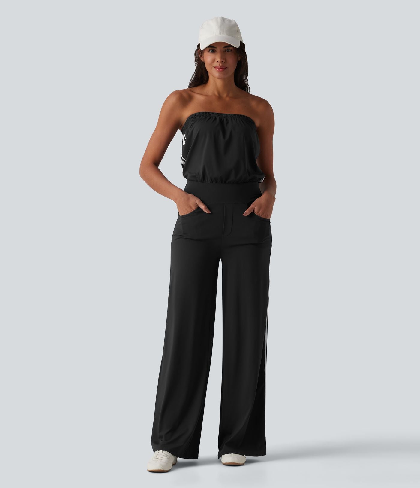 Combinaison casual bustier bandes latérales rayures à séchage rapide SoftlyZero™ QuickDry avec poches - Easy Peasy