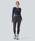 Haut de sport yoga court 2-en-1 col rond à manches longues avec passants pouces et laçage SoftlyZero™ Airy - UPF50+
