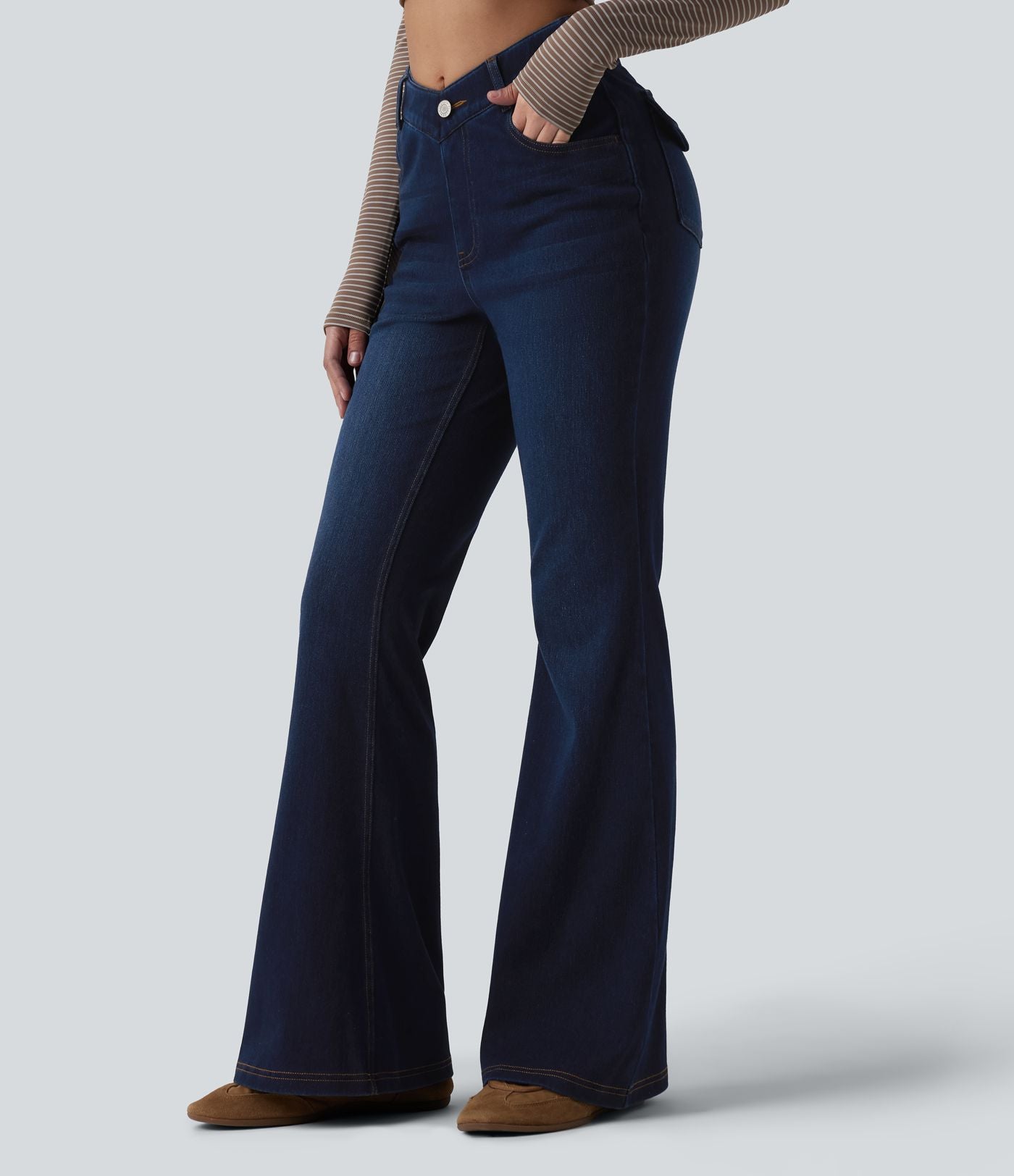 Jean Halara Flex™ taille haute en V évasé décontracté avec poches